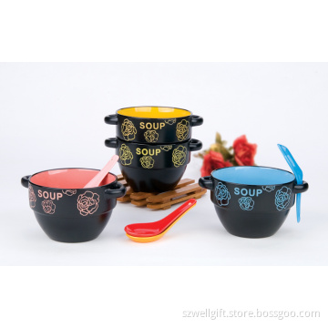 Ceramic Soup Bowl Set with Spoon